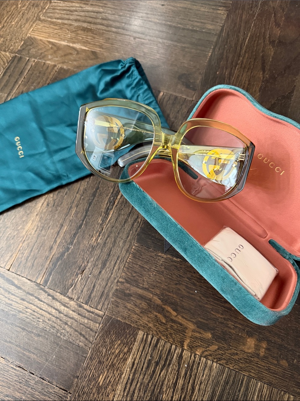 USED once AUTHENTIC Gucci Oversized KHAKI GREEN Gradient Sunglasses